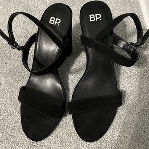 BP Nordstrom black suede ankle strap heels